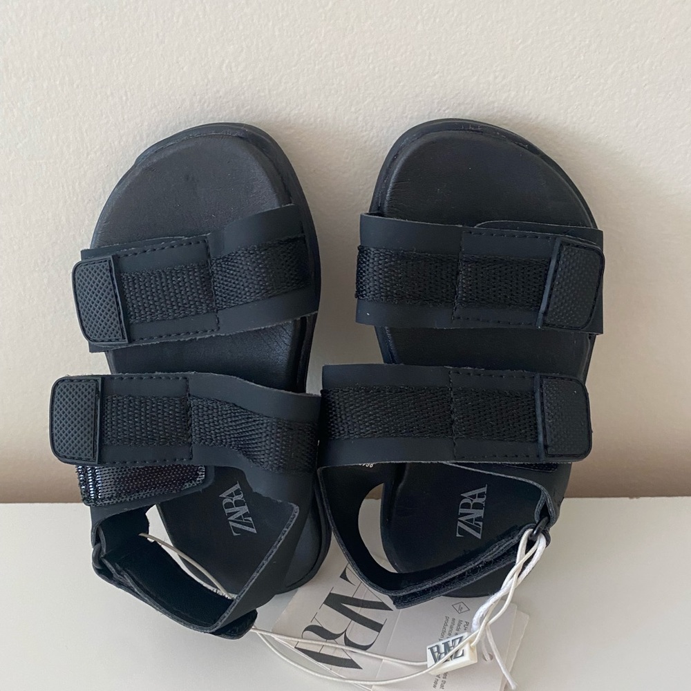 ZARA Adhesive Strap Sandals - Kids/Color: Black